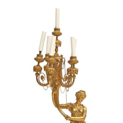 Impressive Pair 19th Century Gilded Bronze Ormolu Six Light Figural Candelabra