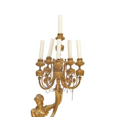 Impressive Pair 19th Century Gilded Bronze Ormolu Six Light Figural Candelabra