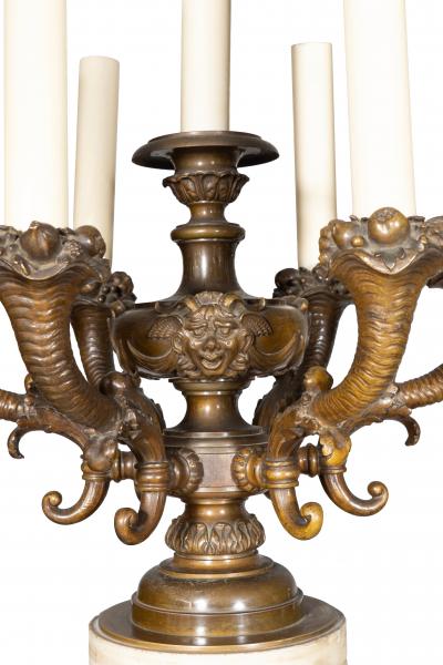 Impressive Pair Of E F Caldwell Marble And Bronze Floor Torchere