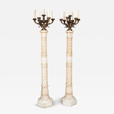 Impressive Pair Of E F Caldwell Marble And Bronze Floor Torchere