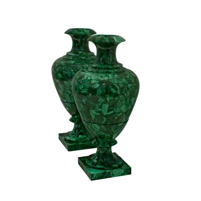 Impressive Pair of Artisan Neoclassical Malachite Urns 20th Century