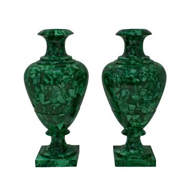 Impressive Pair of Artisan Neoclassical Malachite Urns 20th Century
