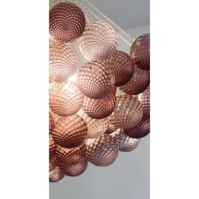 Impressive Scenographic Ametista and Pink ballotton Spheres Murano Glass Flush