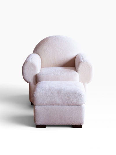 Incredible Art Deco Club Chair and Ottoman in Edelman Shearling 