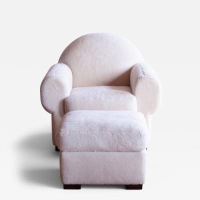 Incredible Art Deco Club Chair and Ottoman in Edelman Shearling 