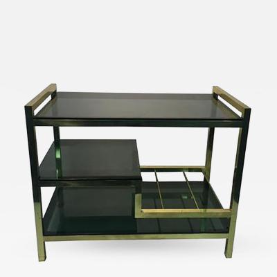 Incredible Italian modernistic Brass Bar Cart with Smoke Glass Shelves