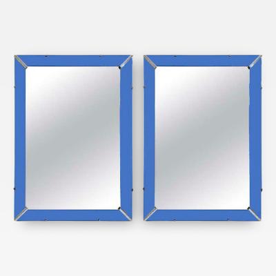 Incredible Pair of Art Deco Mirrors with Blue Mirrored Frames