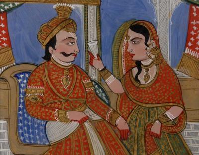 Indian Framed Reverse Glass Painting of Maharajah