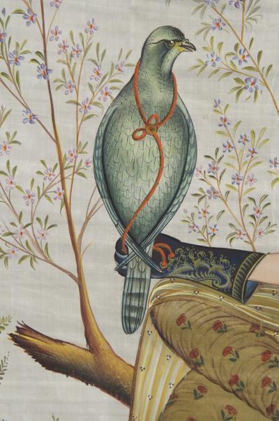 Indian Painting of Lady with Falcon on Silk 