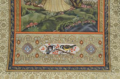 Indian Painting of Lady with Falcon on Silk 