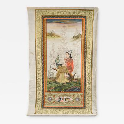 Indian Painting of Lady with Falcon on Silk 