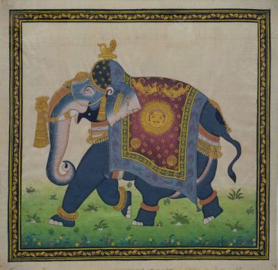 Indian Rajasthani Miniature Painting of a Royal Elephant