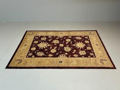 Indian Wool Carpet Burgundy and Beige 21st Century
