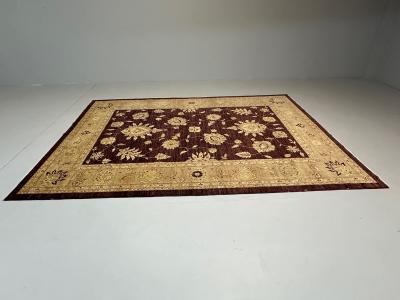 Indian Wool Carpet Burgundy and Beige 21st Century