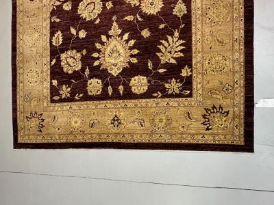 Indian Wool Carpet Burgundy and Beige 21st Century
