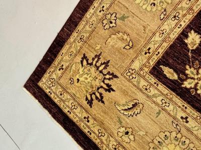 Indian Wool Carpet Burgundy and Beige 21st Century