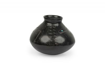 Indigenous American Black and Gray Vase with Figurative Design