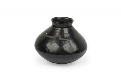 Indigenous American Black and Gray Vase with Figurative Design