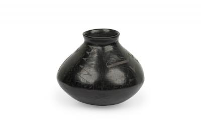 Indigenous American Black and Gray Vase with Figurative Design