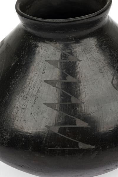 Indigenous American Black and Gray Vase with Figurative Design