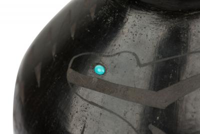 Indigenous American Black and Gray Vase with Figurative Design