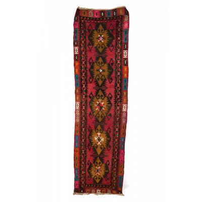 Indigenous American Woven Geometric Patterned Multi Colored Floor Runner Rug
