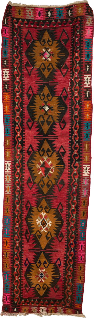 Indigenous American Woven Geometric Patterned Multi Colored Floor Runner Rug