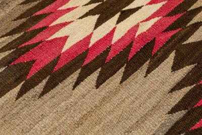 Indigenous American Woven Patterned Brown and Pink Rectangular Rug