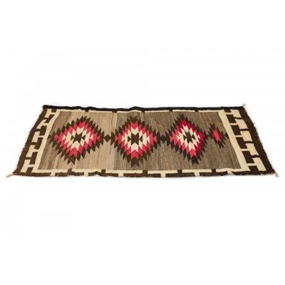 Indigenous American Woven Patterned Brown and Pink Rectangular Rug