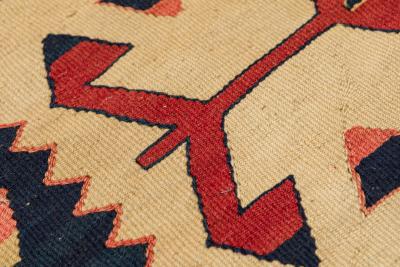 Indigenous American Woven Patterned Red Blue and Beige Rectangular Fringed Rug