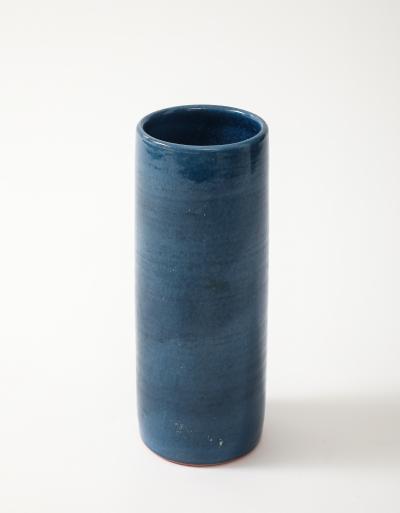 Indigo Glazed Ceramic Rouleau Vase France c 1960 s Signed Poterie Figere