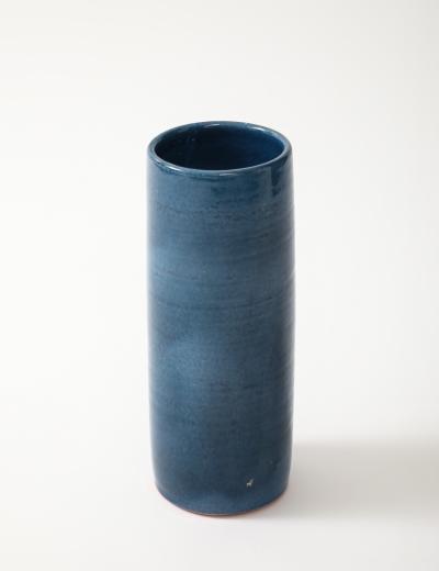 Indigo Glazed Ceramic Rouleau Vase France c 1960 s Signed Poterie Figere