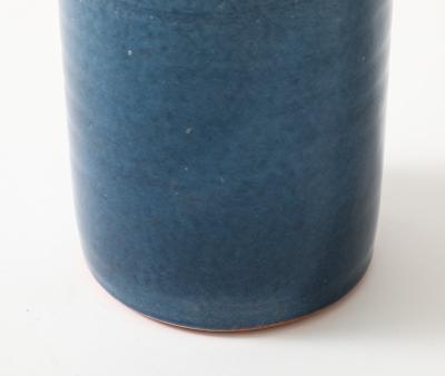 Indigo Glazed Ceramic Rouleau Vase France c 1960 s Signed Poterie Figere