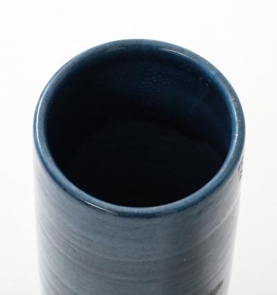 Indigo Glazed Ceramic Rouleau Vase France c 1960 s Signed Poterie Figere