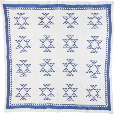 Indigo and White Double Pyramid Quilt c 1910