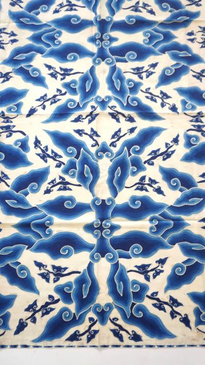 Indonesian Blue White Megamendung or Clouds Pattern Batik Panel circa 1930