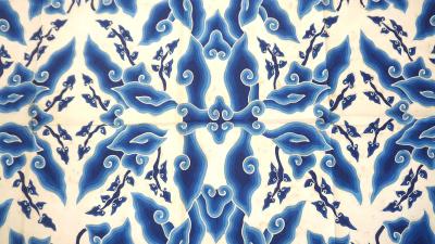 Indonesian Blue White Megamendung or Clouds Pattern Batik Panel circa 1930