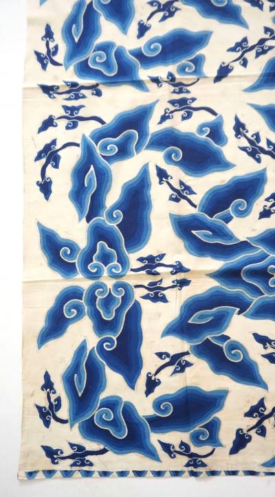 Indonesian Blue White Megamendung or Clouds Pattern Batik Panel circa 1930