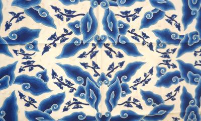 Indonesian Blue White Megamendung or Clouds Pattern Batik Panel circa 1930