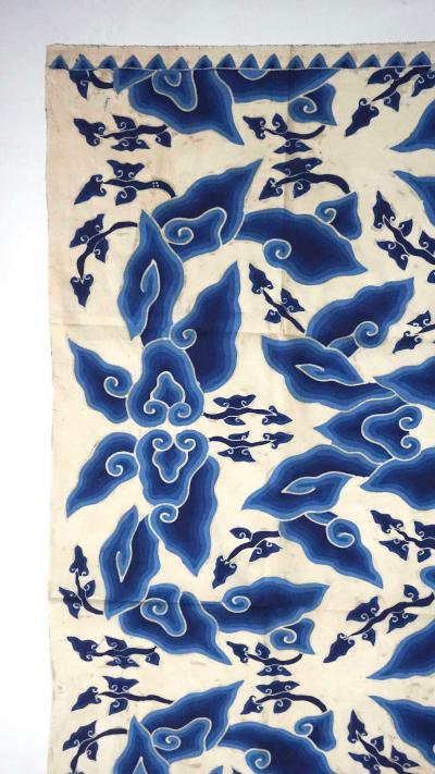 Indonesian Blue White Megamendung or Clouds Pattern Batik Panel circa 1930