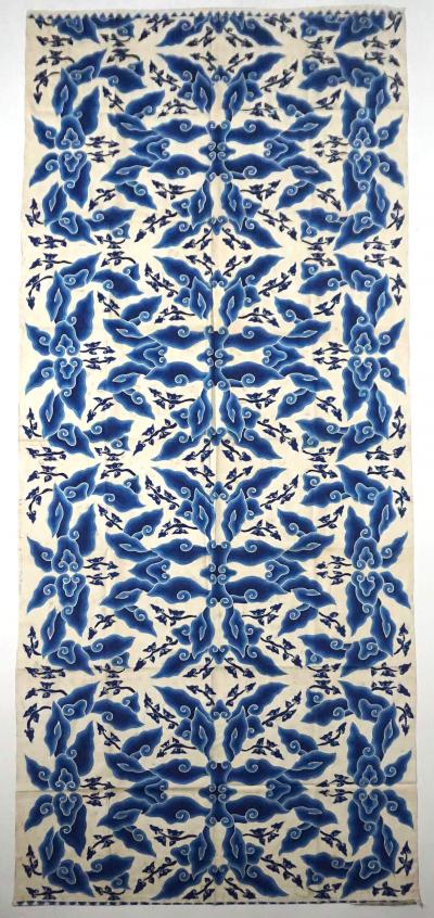 Indonesian Blue White Megamendung or Clouds Pattern Batik Panel circa 1930