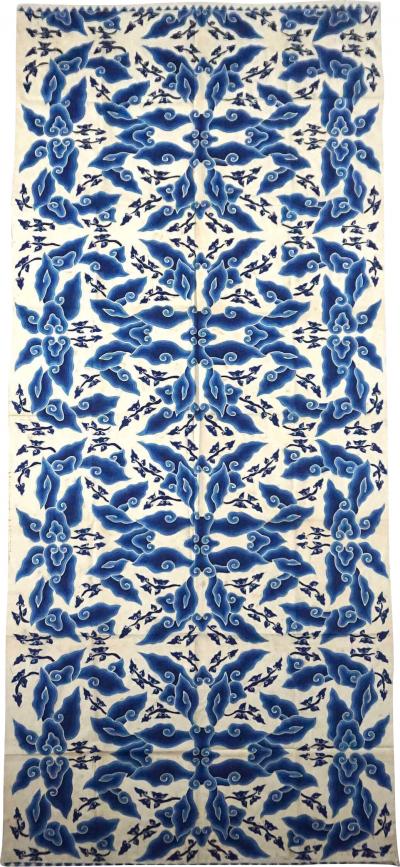 Indonesian Blue White Megamendung or Clouds Pattern Batik Panel circa 1930