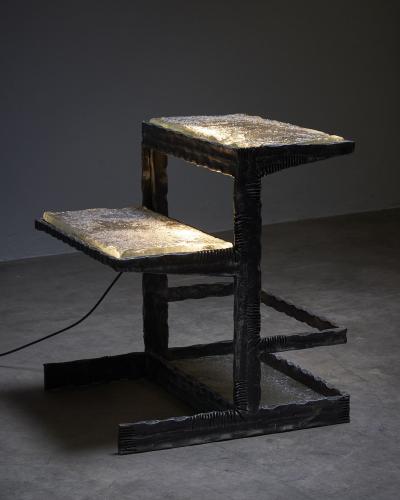 Industrial Cast Iron and Glass Floor Lamp and Ladder 1940s