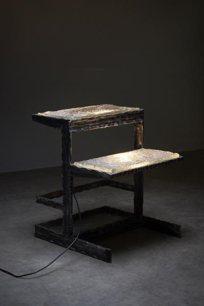 Industrial Cast Iron and Glass Floor Lamp and Ladder 1940s