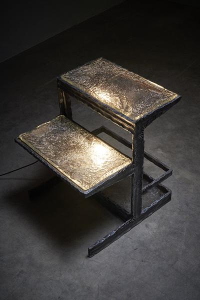 Industrial Cast Iron and Glass Floor Lamp and Ladder 1940s