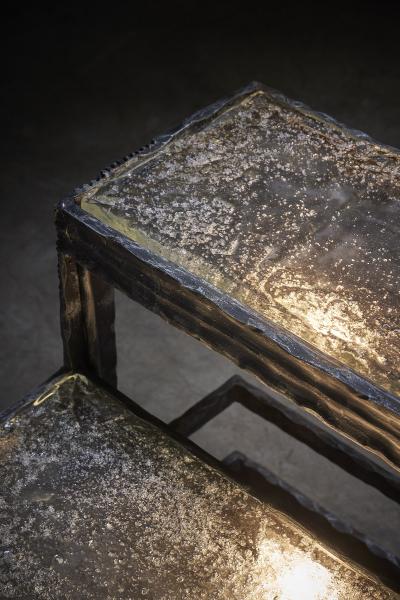 Industrial Cast Iron and Glass Floor Lamp and Ladder 1940s