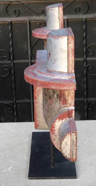 Industrial Chic Steampunk Carved Wood Art Deco Sculpture