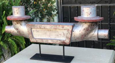 Industrial Chic Steampunk Carved Wood Art Deco Sculpture