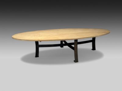 Industrial Mid Century Modern Oak Steel Monumental Dining Table USA 1970s