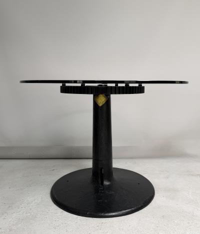 Industrial Pedestal Table with Glass Top